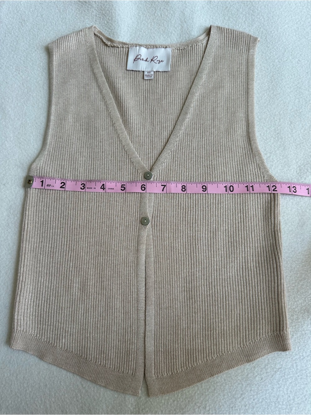 Ribbed V-Neck Button Front Tank - Beige - Picture 5 of 5